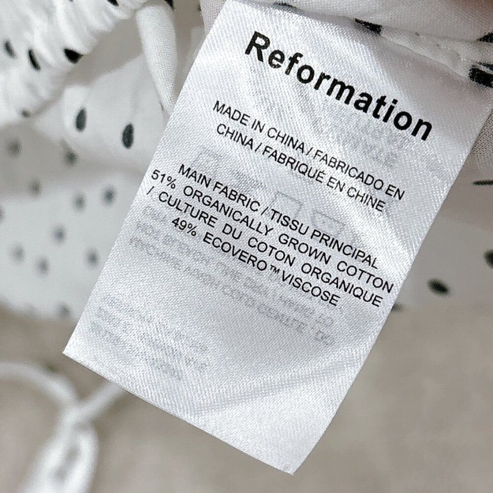 Reformation White Polka Dot Ruffle Cropped Top with Black Trim - Picture 3 of 5